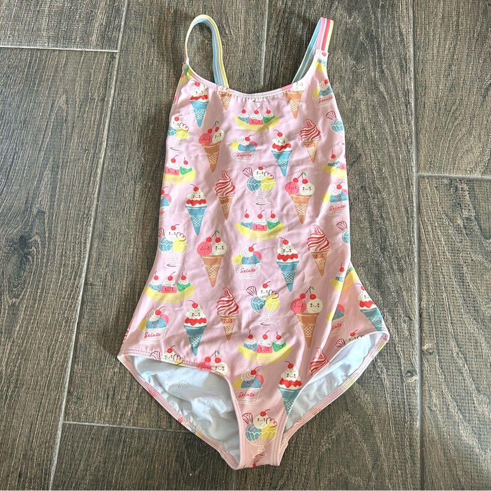 Mini Boden / Crisscross One-Piece Girls Swimsuit in Pink Tourmaline Ice Cream